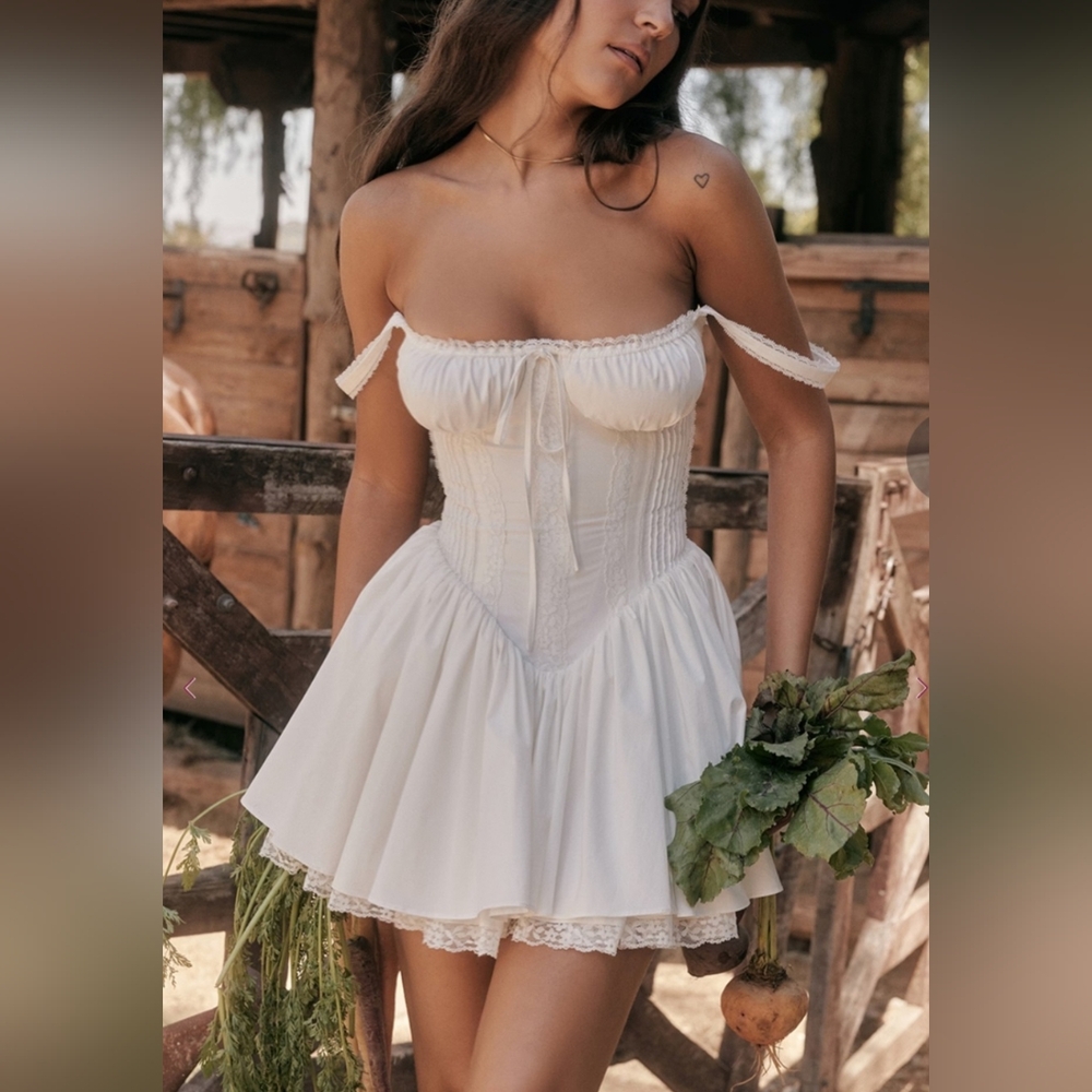 HOUSE OF CB L Plus Cup 'Pietra' White Corset‎ Mini Dress Large